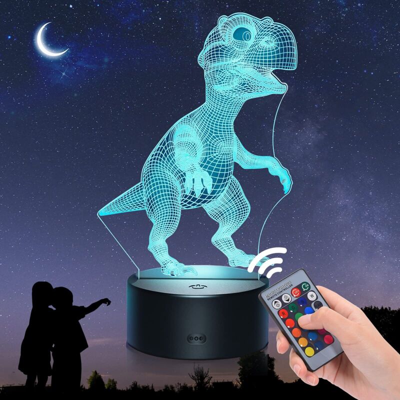 Veilleuse de Dinosaure 3D - 16 Couleurs/Télécommande - Triceratops/Spinosaurus/Tyrannosaurus - Jouets & Cadeaux pour Enfants