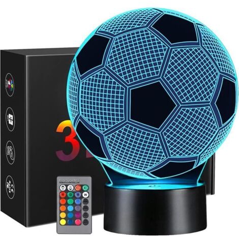 Veilleuse de football pour enfant - 3D Lampe - 16 Couleurs Changeantes - Optique Illusion Decoration Chambre pour Fan de Foot