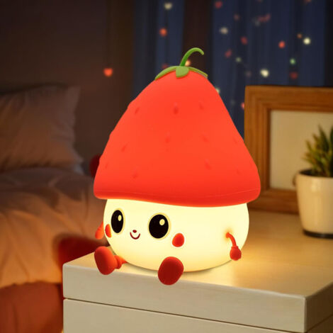 Veilleuse décorative LED en forme de fraise – silicone souple – variateur de lumière – USB rechargeable – chambre enfant,Rouge