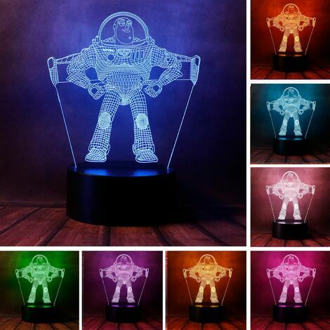 Veilleuse Dessin animé Toy Story Pixar Ultimate Buzz Lightyear Spaceman Anime Figure 3D LED Décoration de chambre Sleep Night Light avec télécommande 7 couleurs Acrylique Lampe de table Cadeaux d'anni
