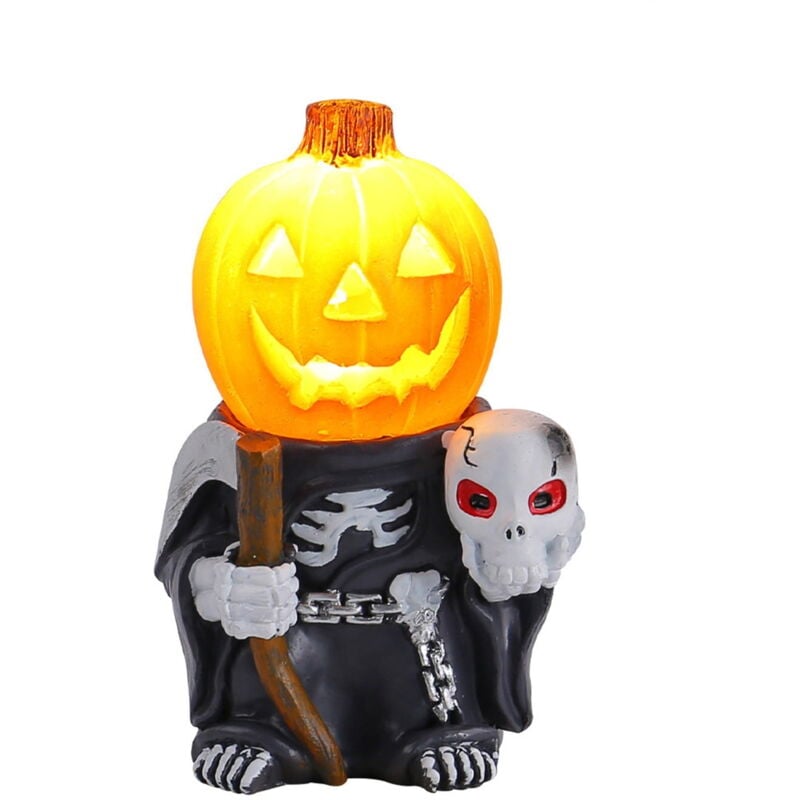 Feiyue - Veilleuse d'Halloween à led, décoration de bureau, petite tête de citrouille décorative et lumineuse, décoration de jardin en résine