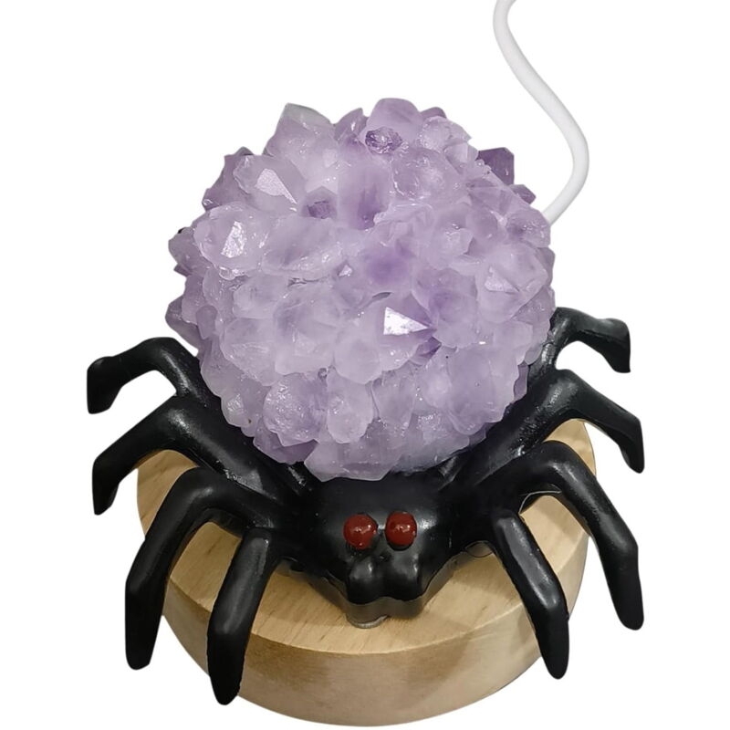 Veilleuse d'Halloween lumineuse décorative en améthyste avec base en bois, décoration gothique pour porche