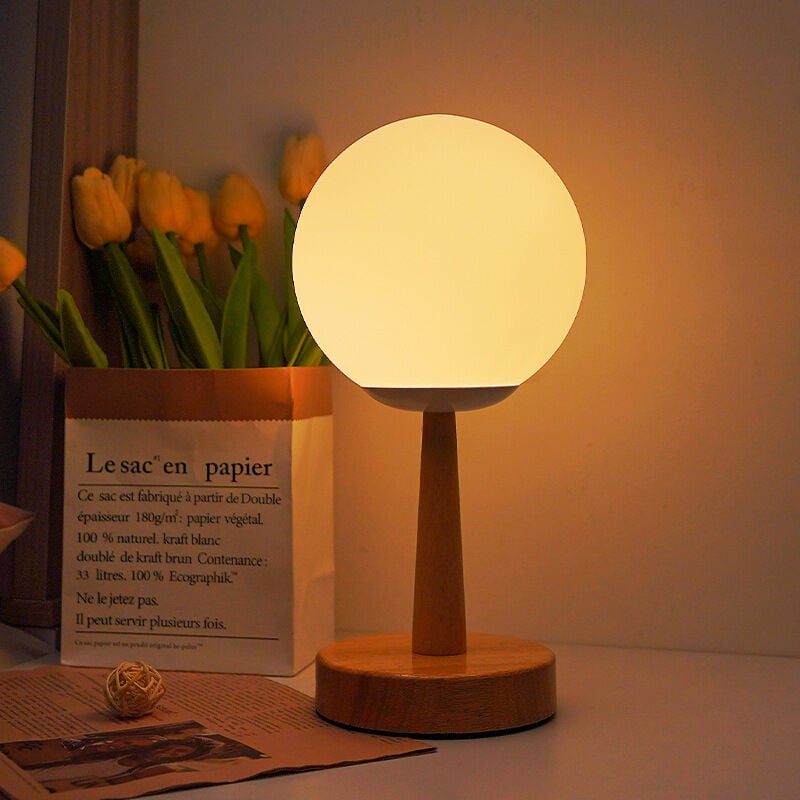 Tonchean - Veilleuse en bois sur le thème de l'espace avec abat-jour en verre à intensité variable – Alimentée par usb, luminosité réglable, contrôle