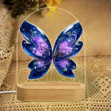 Veilleuse en forme d'arc avec ailes de fée bleu-violet pailletées  Lampe LED 7 couleurs  Décoration chambre bébé  Cadeau naissance