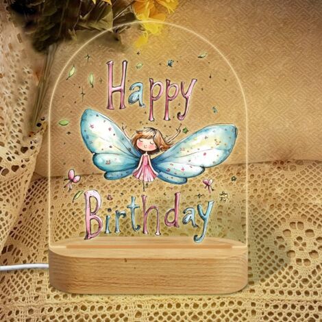 Veilleuse en forme d'arc avec fée papillon "Happy Birthday"  Lampe LED 7 couleurs  Décoration chambre enfant  Cadeau anniversaire