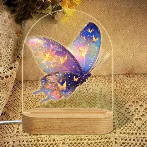 Veilleuse en forme d'arc avec papillon céleste irisé  Lampe LED 7 couleurs  Décoration chambre enfant  Cadeau naissance