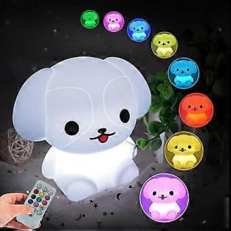 Veilleuse en forme de chien - Lampe de chevet/lampe de chambre en silicone pour enfants/bébé - Luminosité et couleur réglables/Minuterie/Commandes tactiles et télécommande