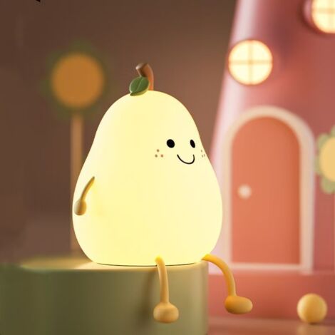 Veilleuse en forme de poire, commande tactile, chargement USB, fonction minuterie, lampe de chevet pour enfants, jouet cadeau.
