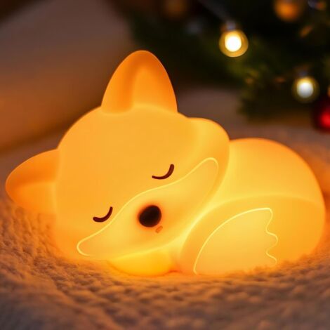Veilleuse en silicone « Petit renard aux couleurs chaudes », lampe de chevet rechargeable par USB avec 2 niveaux de luminosité et minuterie tactile, idéale pour la chambre de bébé, cadeau de naissance