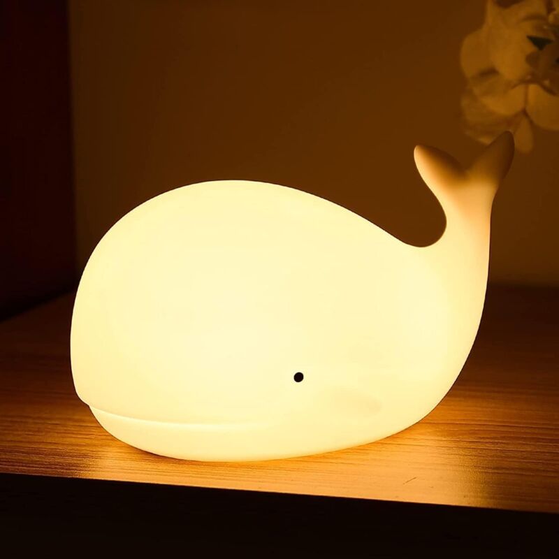 Veilleuse Enfant, Baleines Veilleuse Bébé Lampe de Chevet, Contrôle Tactile 7 Couleurs Veilleuse Kawaii, Veilleuse Enfant Rechargeable Cadeau Bebe