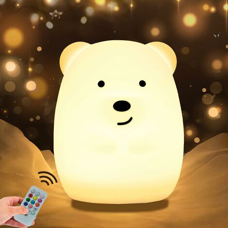 Veilleuse enfant Chambre Lampe Veilleuse bébé lampe enfant LED Veilleuse 9 Couleurs Veilleuse veilleuse adulte pourVeilleuse silicone Cadeau bebe fille garcon (Télécommande + Tactile) - Grand Ours,Yeu