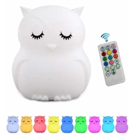 Veilleuse Enfant Chambre Lampe Veilleuse Bebe Veilleuse Hibou Multicolore Rechargeable LED Veilleuse 9 Couleurs Veilleuse Bébé (Télécommande + Tactile Dimm)