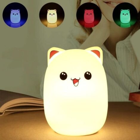 Veilleuse Enfant Chat LED Silicone,Lampe de Chevet USB Rechargeable Multicolore Veilleuse [Chambre Cadeau][Tente Camping Lumière]