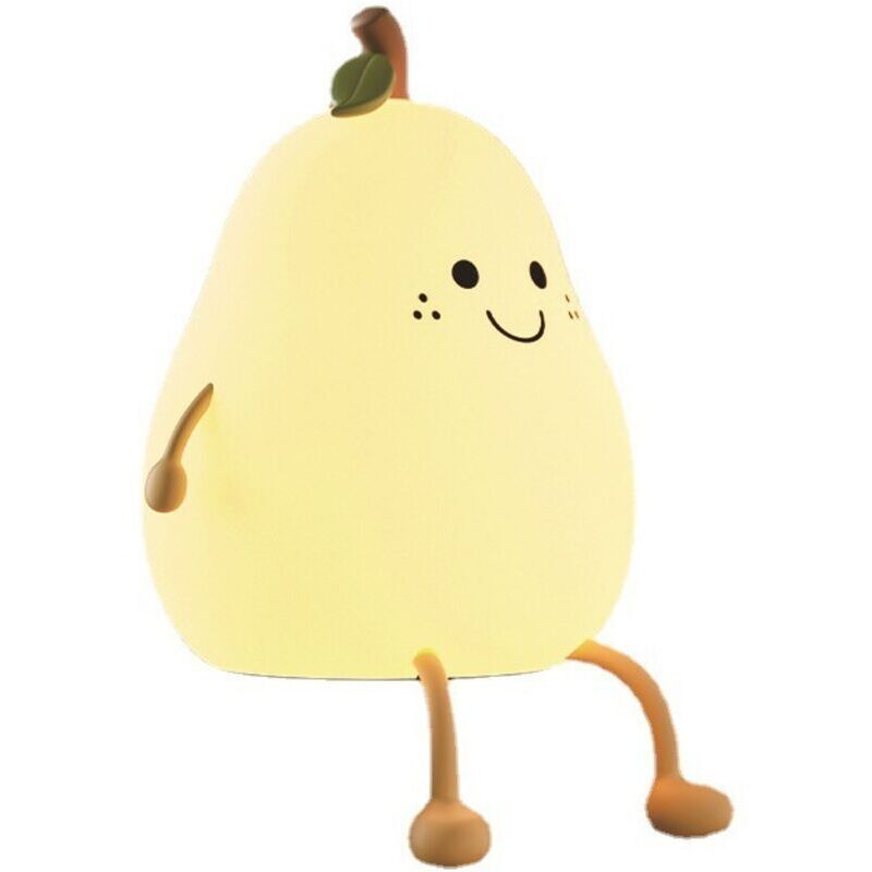 Veilleuse Enfant en Forme de Poire, Veilleuse Enfant Kawaii avec Fonction Minuterie, Rechargeable USB, Lampe pour Enfants en Silicone pour Salon,