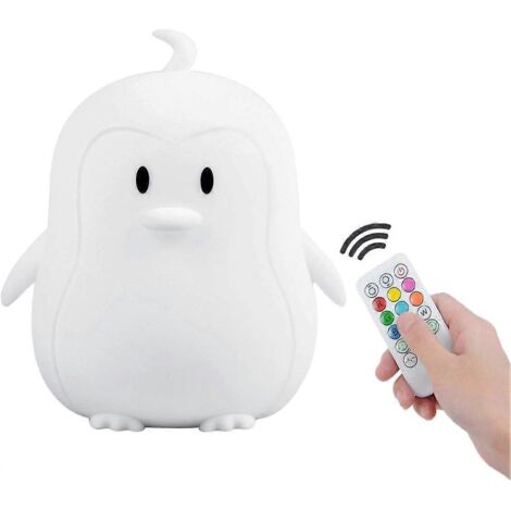Veilleuse enfant en silicone souple, lampe pingouin, 9 couleurs, lampe de chevet bébé rechargeable avec télécommande, veilleuse LED idéale pour cadeau, bureau, salon ou chambre.