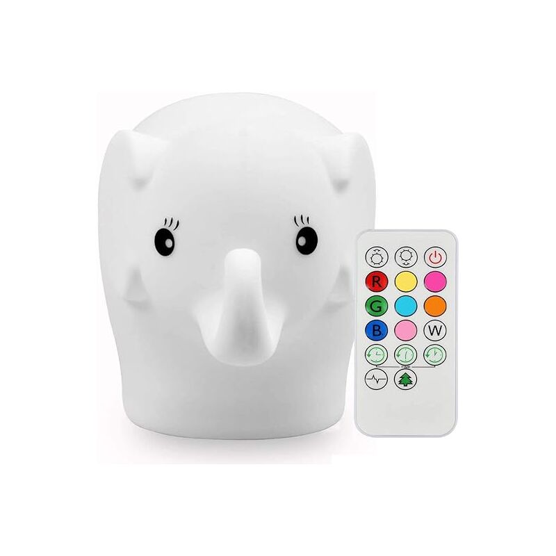 Veilleuse Enfant Lampe Eléphant Silicone Souple Lampe Chevet 9 Couleurs Rechargeable Télécommande LED Veilleuse pour Cadeau Noël / Bureau / Chambre à