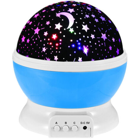 Veilleuse Enfant, Lampe Projecteur Rotation à 360° Romantique,Veilleuse Bébé Étoiles, Lampes de Chevet Lampes d'ambiance-Bleu