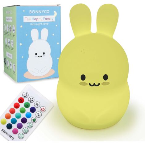 Veilleuse Enfant Lapin - 16 Couleurs - Silicone Sans BPA - Télécommande Et Minuterie - Chambre Bébé Fille Et Garçon - 18,9 cm