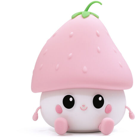 Veilleuse enfant LED en forme de fraise – silicone souple – luminosité réglable – rechargeable USB – lumière de chevet,Rose