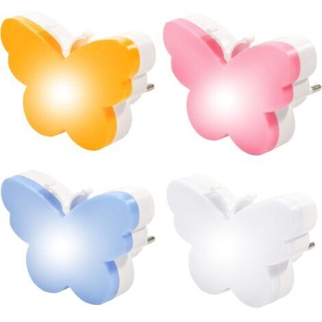 Veilleuse Enfant LED, Lot de 4 Lampe Nuit avec Capteur de Lumière Automatique Plug and Play Veilleuse pour Chambre, Couloir, Escalier, Garage, Kawaii Deco Cadeau (Papillon)，9cm