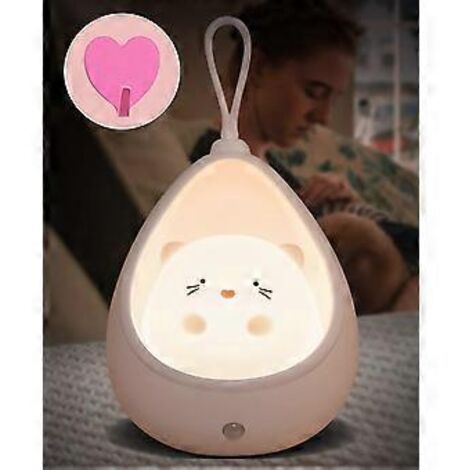 Veilleuse enfant MOXTOYU Chat Mignon, Veilleuse bébé avec capteur, Veilleuse rechargeable avec crochet, Veilleuse LED blanc chaud