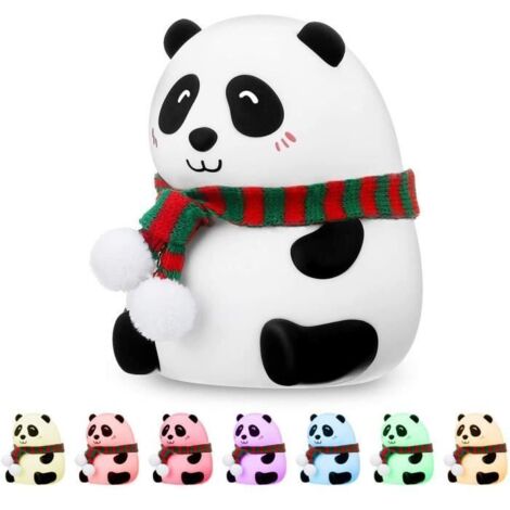Veilleuse Enfant , Panda Veilleuse Bébé Portable Multicolor Lampe de Panda en Silicone,Blanc Chaud et 6 Couleurs Respiration