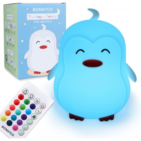 Veilleuse Enfant Pingouin - 1 Unité - Silicone Sans BPA - 16 Couleurs Et Minuterie - Chambre Bébé Et Cadeau - 17,1x14,5x18,2 Cm