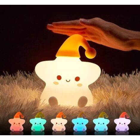 Veilleuse Enfant, Veilleuse bébé étoiles Tactile 7 Couleurs-Rechargeable par USB-Contrôle à distance-En Silicone