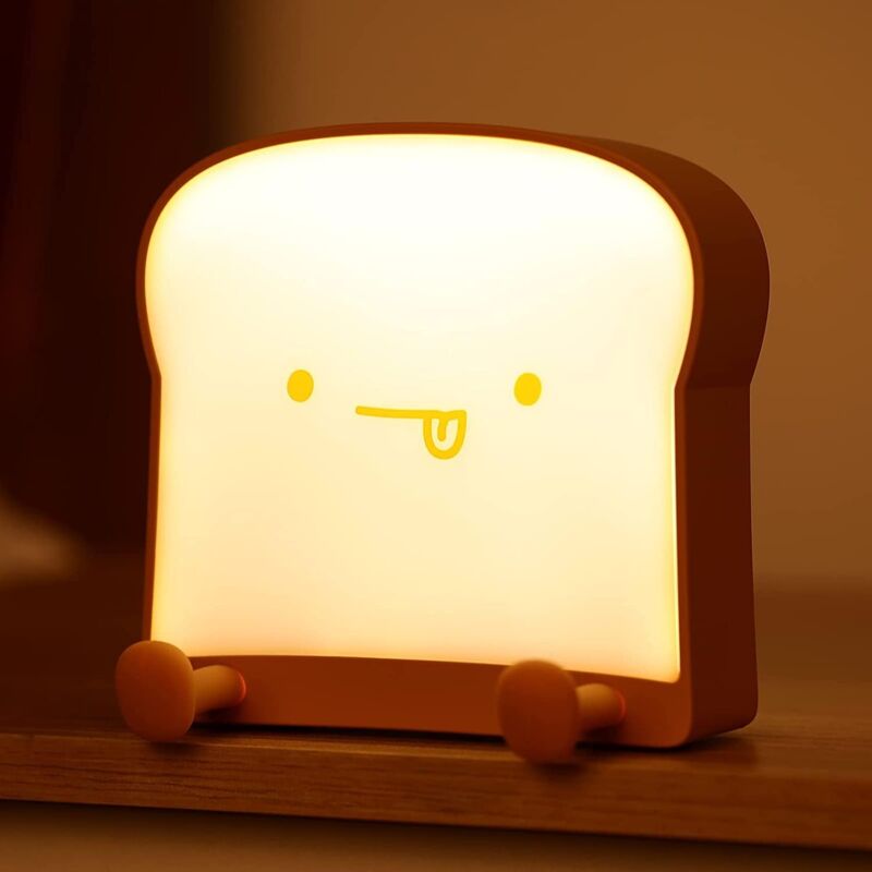 Veilleuse Enfant Veilleuse Bébé Lampe de Chevet, Pain Lampe Mignonne Veilleuse Kawaii, Veilleuse Enfant Rechargeable Cadeau Bebe Fille (Manger)