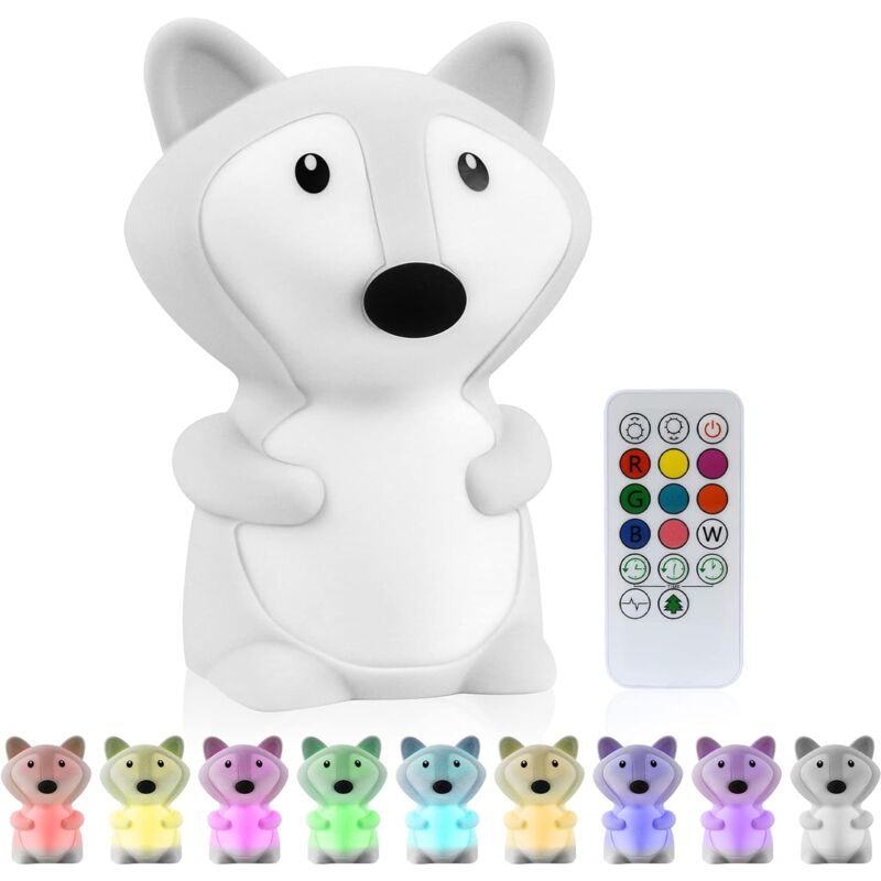 Veilleuse Enfant,Renard Veilleuse Lampe de Silicone 9 Couleurs usb Rechargeable Peut être Chronométré Veilleuse Enfant Deco Lampe Pour Décoration Nol