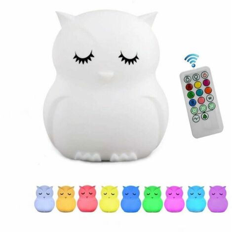 Veilleuse Enfants Doux Silicone Hibou Lampe 9 Couleurs Lampe De Chevet Bébé Rechargeable Télécommande LED Veilleuse pour Cadeau / Bureau / Salon / Chambre / Salle De Bains / Camping