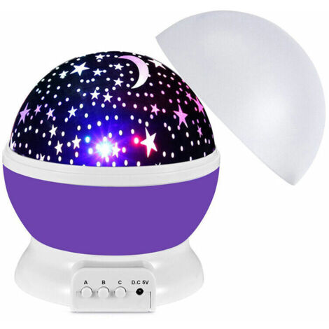 Veilleuse Enfants Romantique Projection Rotative à 360° Lumières Colorées Étoiles Veilleuse Bébé Lampe De Chevet Lumière D'ambiance-Violet 12×12×13.5cm