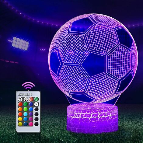 Veilleuse Football 3D LED Lampe Optique Illusion Veilleuse Enfant Lampe de Nuit pour Chambre Chevet Table Jouet et Cadeau pour Garçons Filles 16 Couleurs Changeantes avec Télécommande