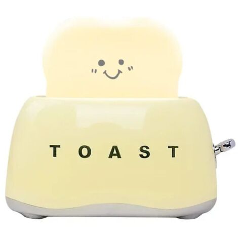 Veilleuse grille-pain rechargeable avec smiley, idéale comme décoration de bureau, lampe décorative mignonne pour la chambre, le lit, le salon, la salle à manger ou comme cadeau (jaune)