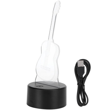 Veilleuse guitare 3D LED 7 couleurs avec interrupteur, lampe de bureau, décoration intérieure