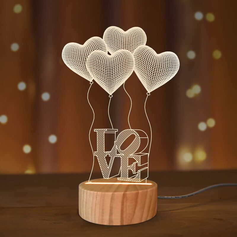 Veilleuse illusion 3D en bois faite à la main avec inscription " I Love You "