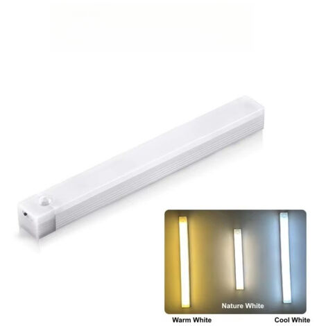 Veilleuse intelligente à détecteur de mouvement, bande LED pour chevet ou bureau, kit de fixation sous meuble, avec capteur de mouvement, intensité réglable, lot de 2 - lumière tricolore - 20 cm