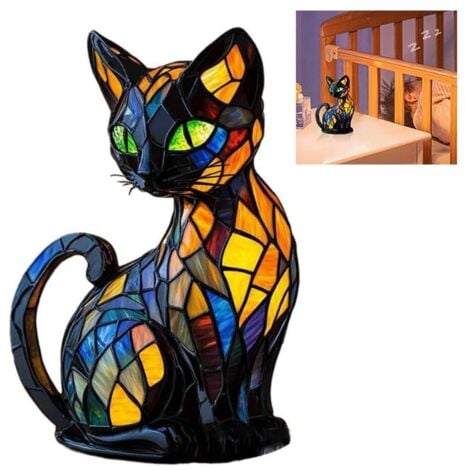 BASETBL VEILLEUSE Lampe À Vitrail D\'animaux - Lampe De Chat En Vitrail Vintage Table De Chevet D\'animaux À La Main Lumière De Nuit