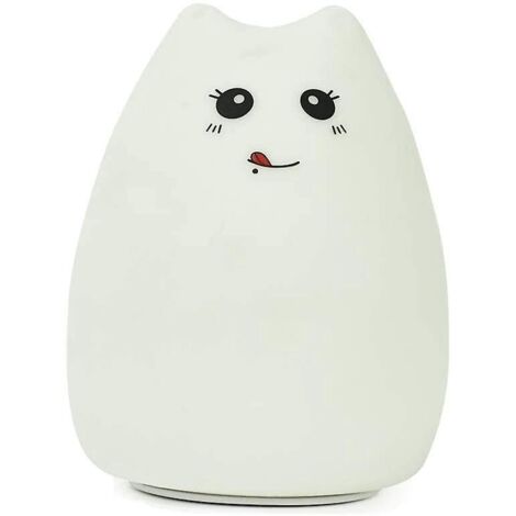 Veilleuse, lampe chat en silicone, lampe de chevet enfant LED, adorable lampe chat en silicone pour enfants, 7 couleurs clignotantes, rechargeable par USB, changement de couleur, veilleuse bébé