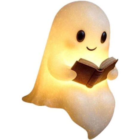 Veilleuse - Lampe fantôme lisant un livre - Veilleuse lumineuse fantôme pour Halloween - Décoration pour cheminée, chambre ou étagère - 15 cm