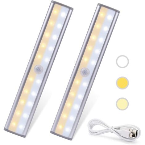 Veilleuse Lampes 20 LED de Placard-2 Modes d’éclairage Portable Sans Fil,Lampes Rechargeable USB,Aimanté,Lumière-Détecteur de Mouvement,à Armoire,Cuisine,Escalier,Couloir,Chambre  (2pcs)