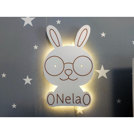 Veilleuse lapin LED à piles avec nom