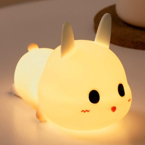 Veilleuse lapin mignonne, veilleuse parentale en silicone souple en forme de goutte d'eau, veilleuse LED rechargeable par USB