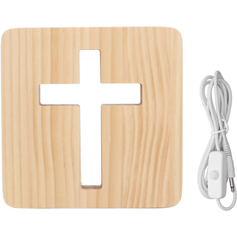 Veilleuse LED 3D Crucifix Design Creux en Bois Unique pour Chambre, Salon, Bureau