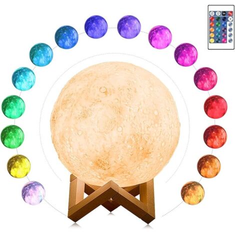 Veilleuse LED 3D Lune, Lampe de Nuit 16 Couleurs Rechargeable avec Télécommande, Kit Créatif DIY à Peindre, Figurines Spatiales en Plâtre, Décoration Chambre Salon, Cadeau Enfant 6-12 Ans [Classe éner