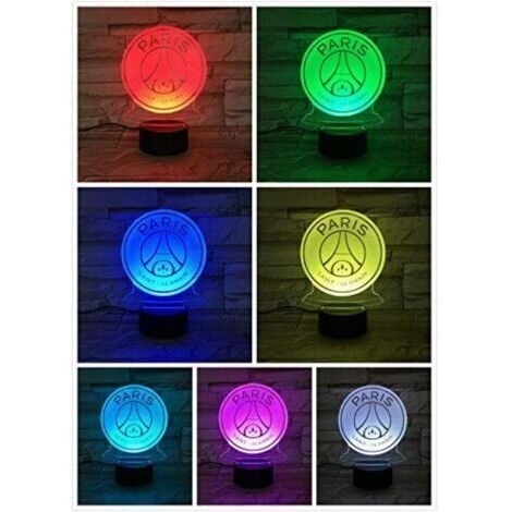 Veilleuse LED 3D PSG à illusion d'optique – Lampe de bureau en acrylique 5 mm – 7 couleurs – Alimentation USB ou piles AA – CLUB 3D