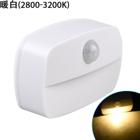 Veilleuse LED à Détecteur de Mouvement PIR 0.5W, Lampe Autocollante à Piles pour Placard Escalier, Blanc Chaud Auto Allumage