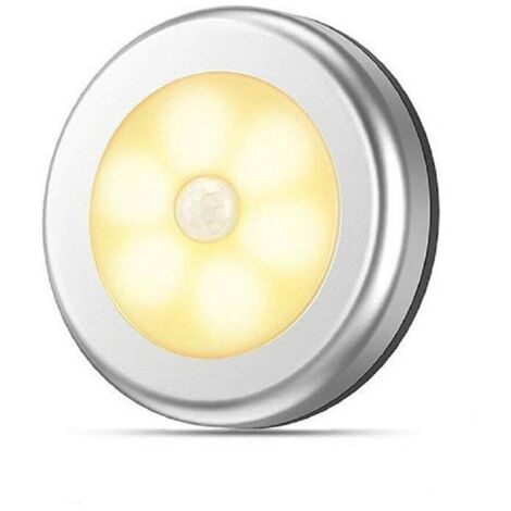 Veilleuse LED argentée à lumière blanc chaud, alimentée par piles - pour couloir, placard et passage