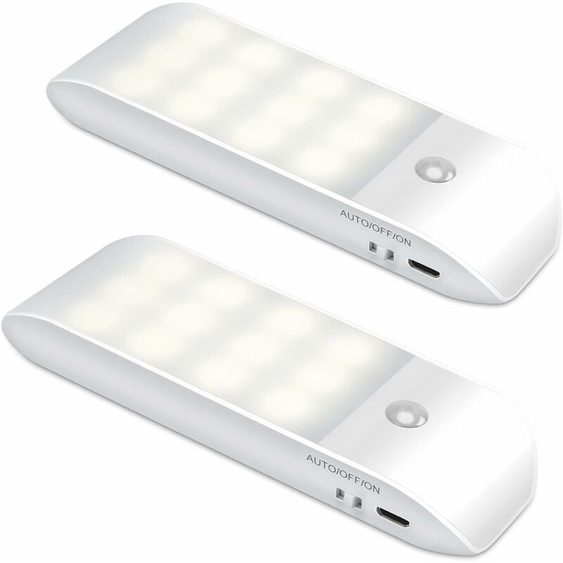 Veilleuse led Automatique [Lot de 2], 12 led Lampe Nuit Placard Rechargeable usb avec Détecteur Mouvement Bande Magnétique Adhésive, 3 Modes