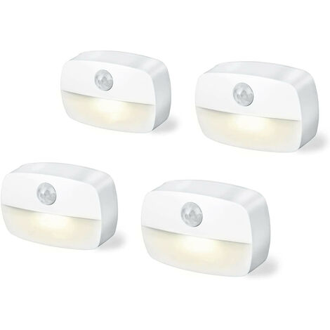 Veilleuse LED avec détecteur de mouvement, lumières blanches chaudes à piles,  éclairage de placard avec adhésif pour chambres d'enfants, chambres,  escaliers, couloirs (4 pièces),(blanc)-BISBISOUS